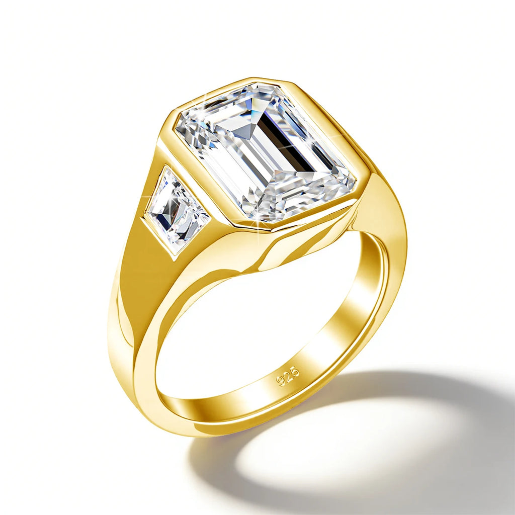 The Trilogy | 3ct Emerald Cut Moissanite Three Stone Ring | 925 Silver