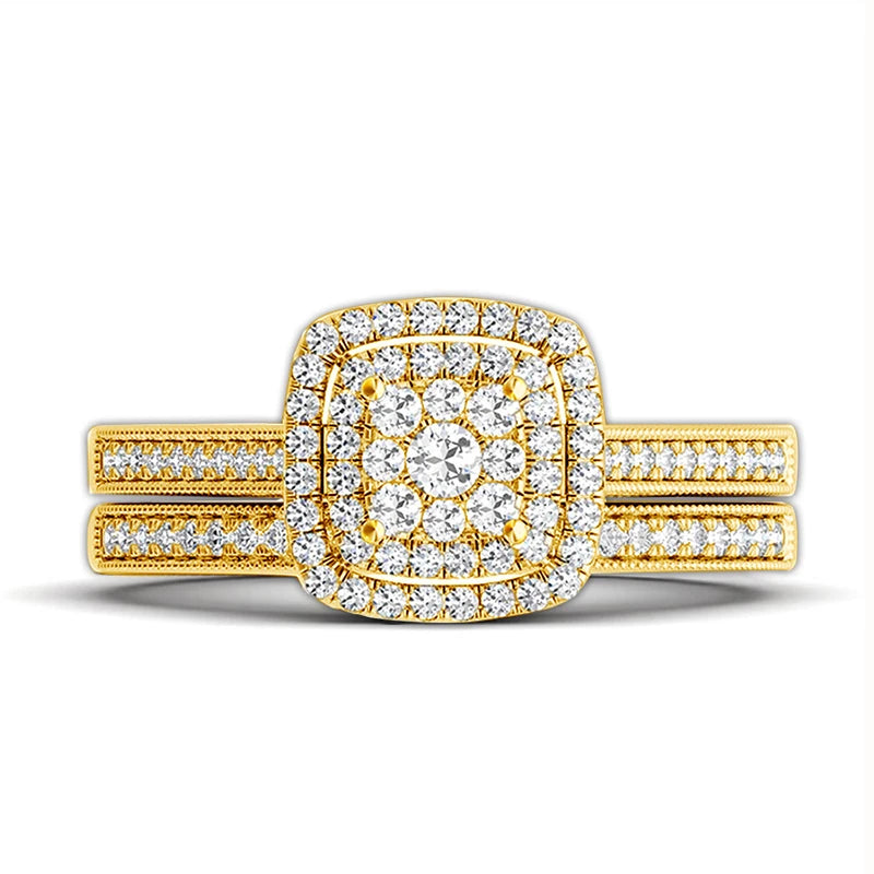 Golden Hour Bridal Set | 2 Piece Moissanite Ring Set | Gold over 925 Silver