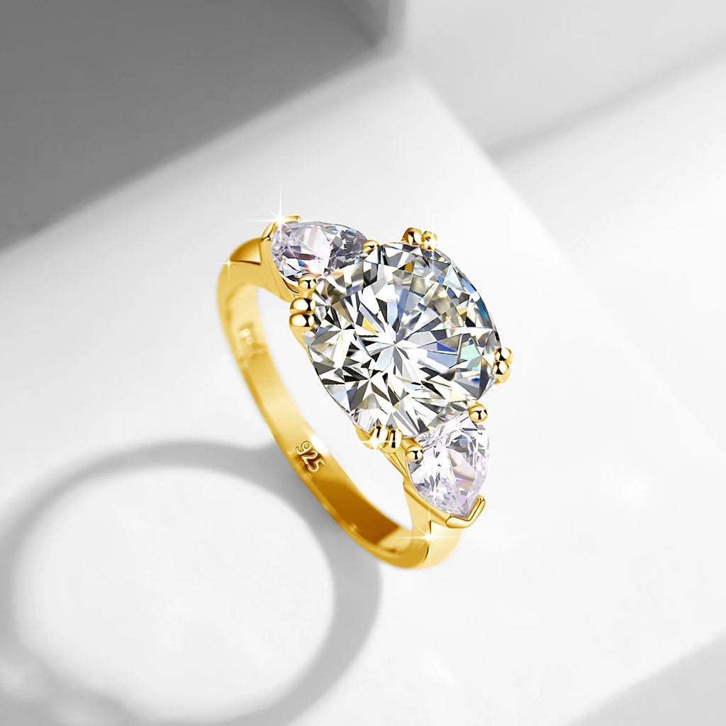 Estate Cushion | 5ct Cushion Cut Moissanite Three Stone Ring | GRA Certified