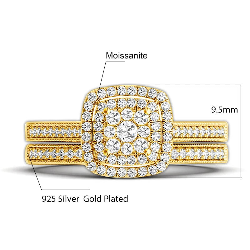 Golden Hour Bridal Set | 2 Piece Moissanite Ring Set | Gold over 925 Silver