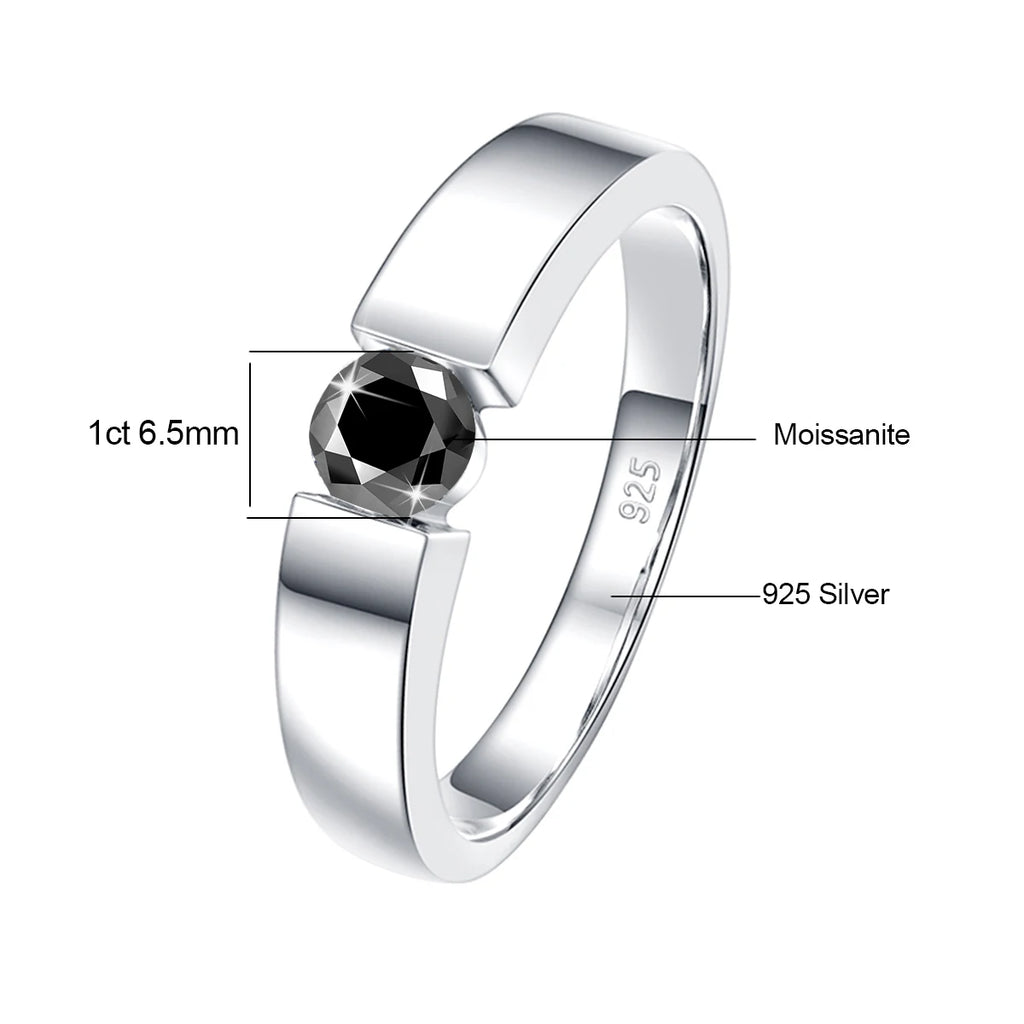 Round Cut Classic | 0.5 to 1ct Men's Moissanite Ring | Solid 925 Silver