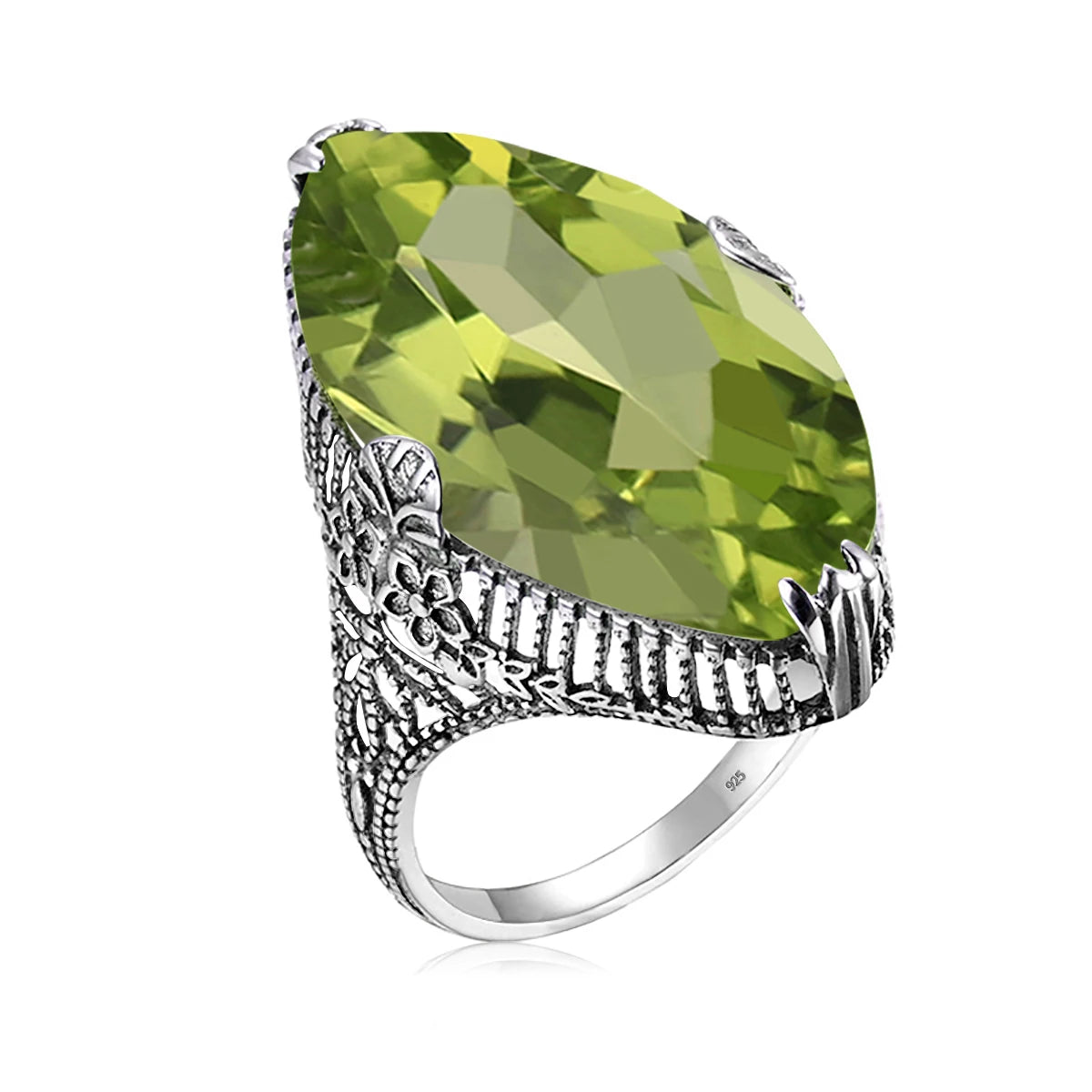 Olive Marquise | 14x26mm Peridot Ring in Gold Tone | Statement Cocktail Ring