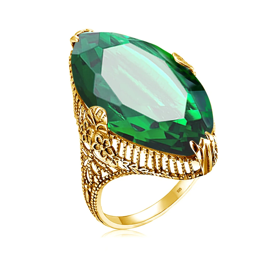 Olive Marquise | 14x26mm Peridot Ring in Gold Tone | Statement Cocktail Ring