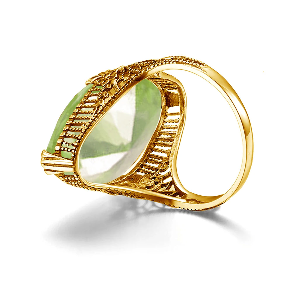 Olive Marquise | 14x26mm Peridot Ring in Gold Tone | Statement Cocktail Ring