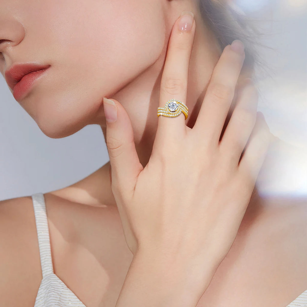 Gilded Pair | 2 Piece Moissanite Ring Set, 2ct | Gold over 925 Silver