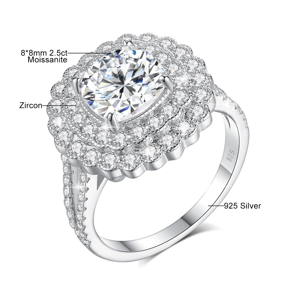 Halo Noir | Large Moissanite Halo Ring | 925 Sterling Silver