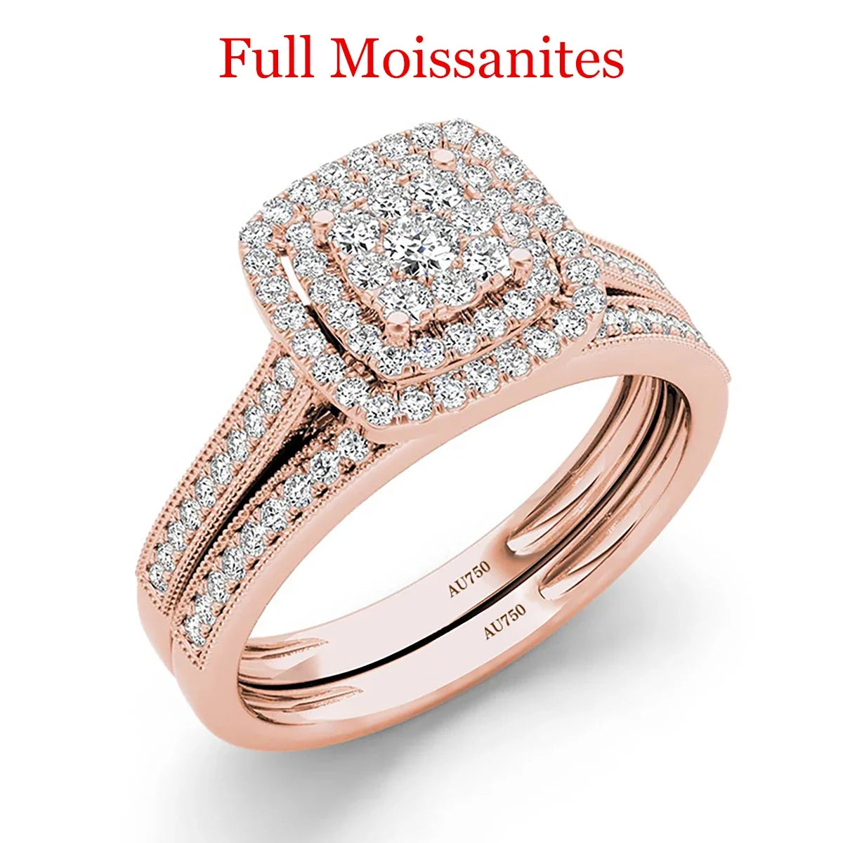Golden Hour Bridal Set | 2 Piece Moissanite Ring Set | Gold over 925 Silver
