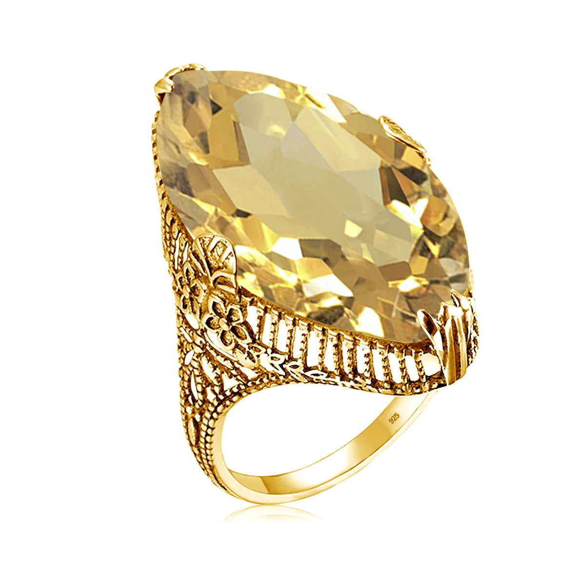 Olive Marquise | 14x26mm Peridot Ring in Gold Tone | Statement Cocktail Ring