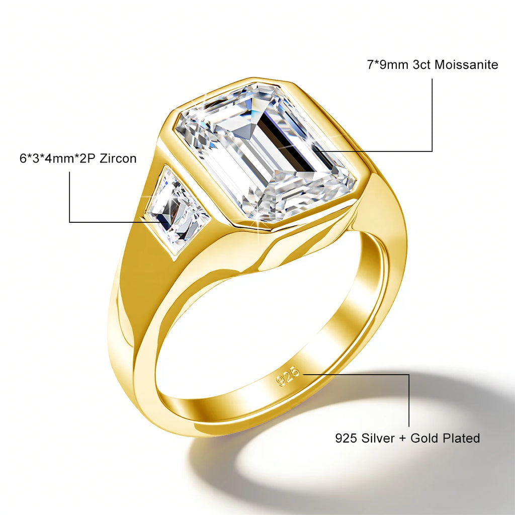 The Trilogy | 3ct Emerald Cut Moissanite Three Stone Ring | 925 Silver