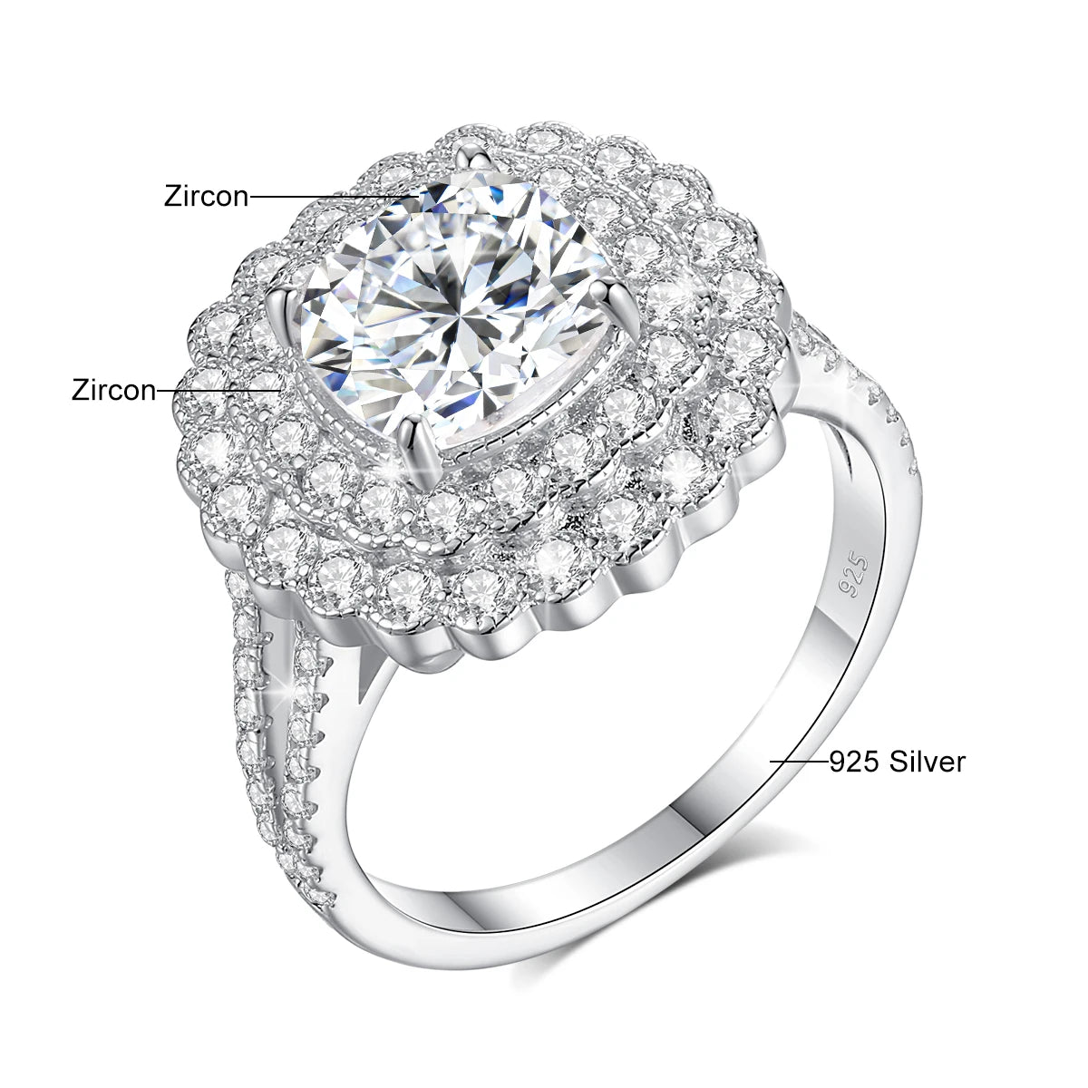 Halo Noir | Large Moissanite Halo Ring | 925 Sterling Silver