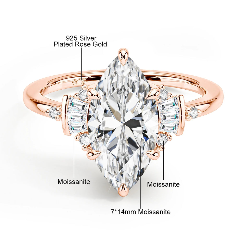Marquise Royale | 3ct Marquise Moissanite Engagement Ring | 925 Silver