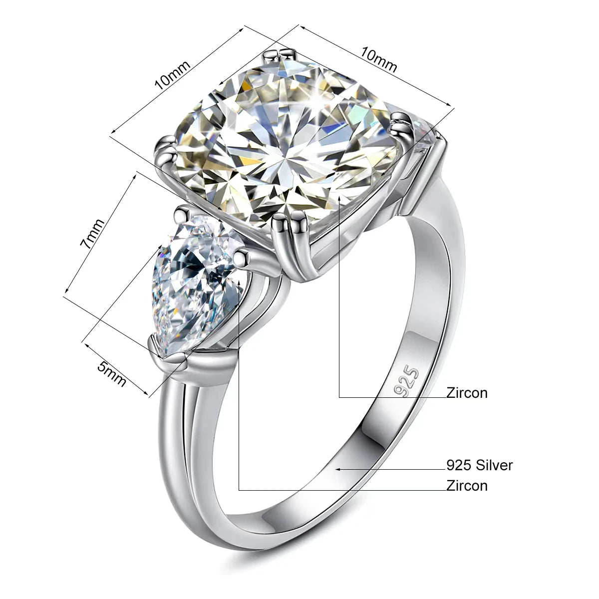 Estate Cushion | 5ct Cushion Cut Moissanite Three Stone Ring | GRA Certified