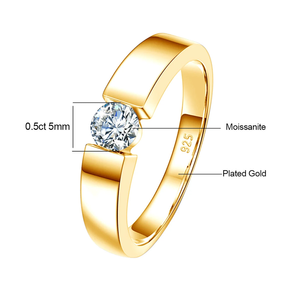 Round Cut Classic | 0.5 to 1ct Men's Moissanite Ring | Solid 925 Silver
