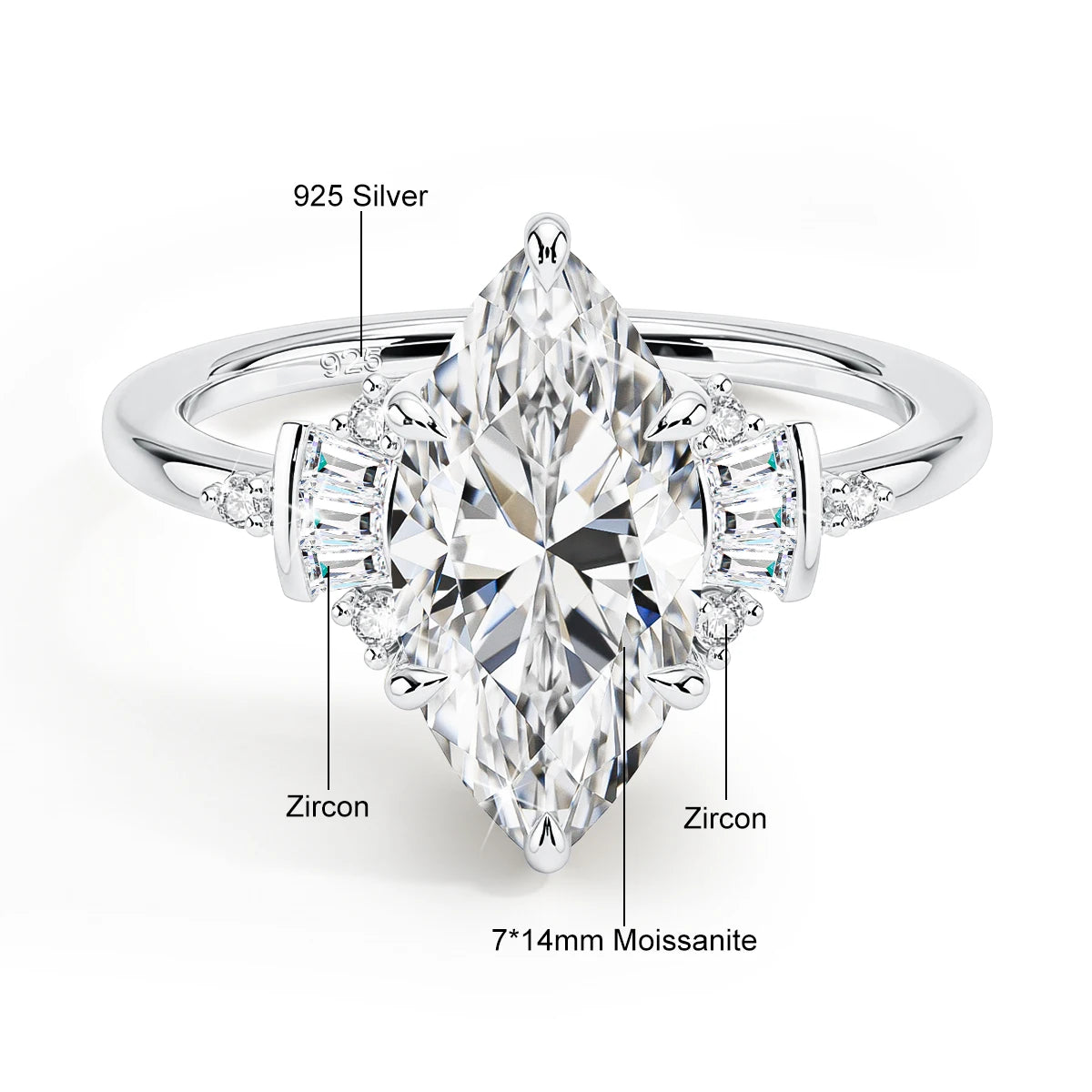 Marquise Royale | 3ct Marquise Moissanite Engagement Ring | 925 Silver