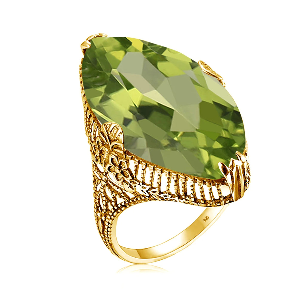 Olive Marquise | 14x26mm Peridot Ring in Gold Tone | Statement Cocktail Ring