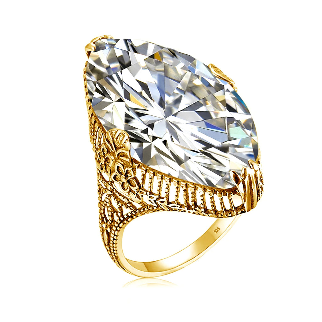 Olive Marquise | 14x26mm Peridot Ring in Gold Tone | Statement Cocktail Ring