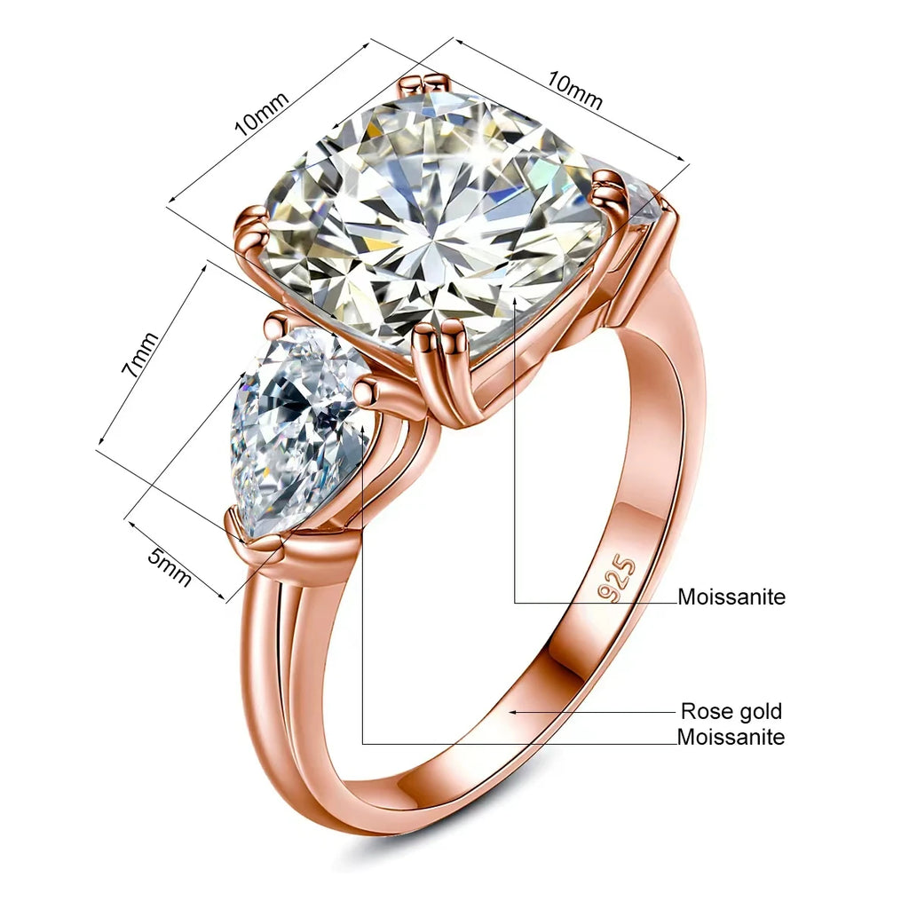 Estate Cushion | 5ct Cushion Cut Moissanite Three Stone Ring | GRA Certified