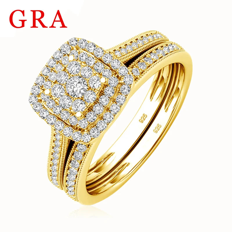 Golden Hour Bridal Set | 2 Piece Moissanite Ring Set | Gold over 925 Silver
