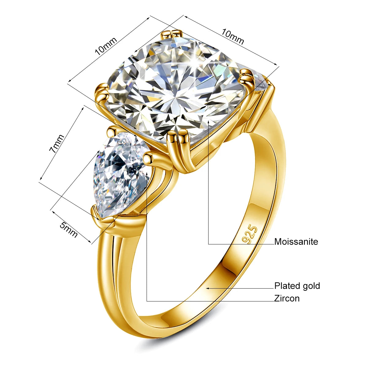 Estate Cushion | 5ct Cushion Cut Moissanite Three Stone Ring | GRA Certified