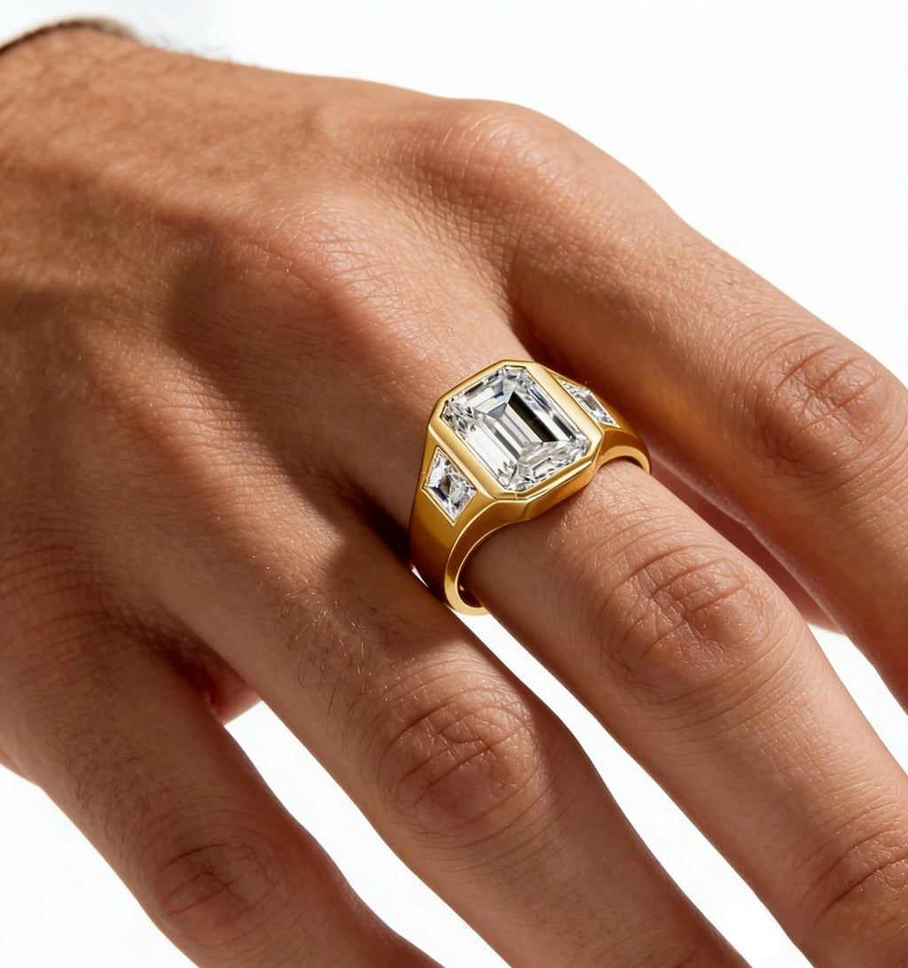 The Trilogy | 3ct Emerald Cut Moissanite Three Stone Ring | 925 Silver