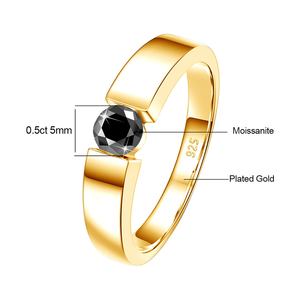Round Cut Classic | 0.5 to 1ct Men's Moissanite Ring | Solid 925 Silver