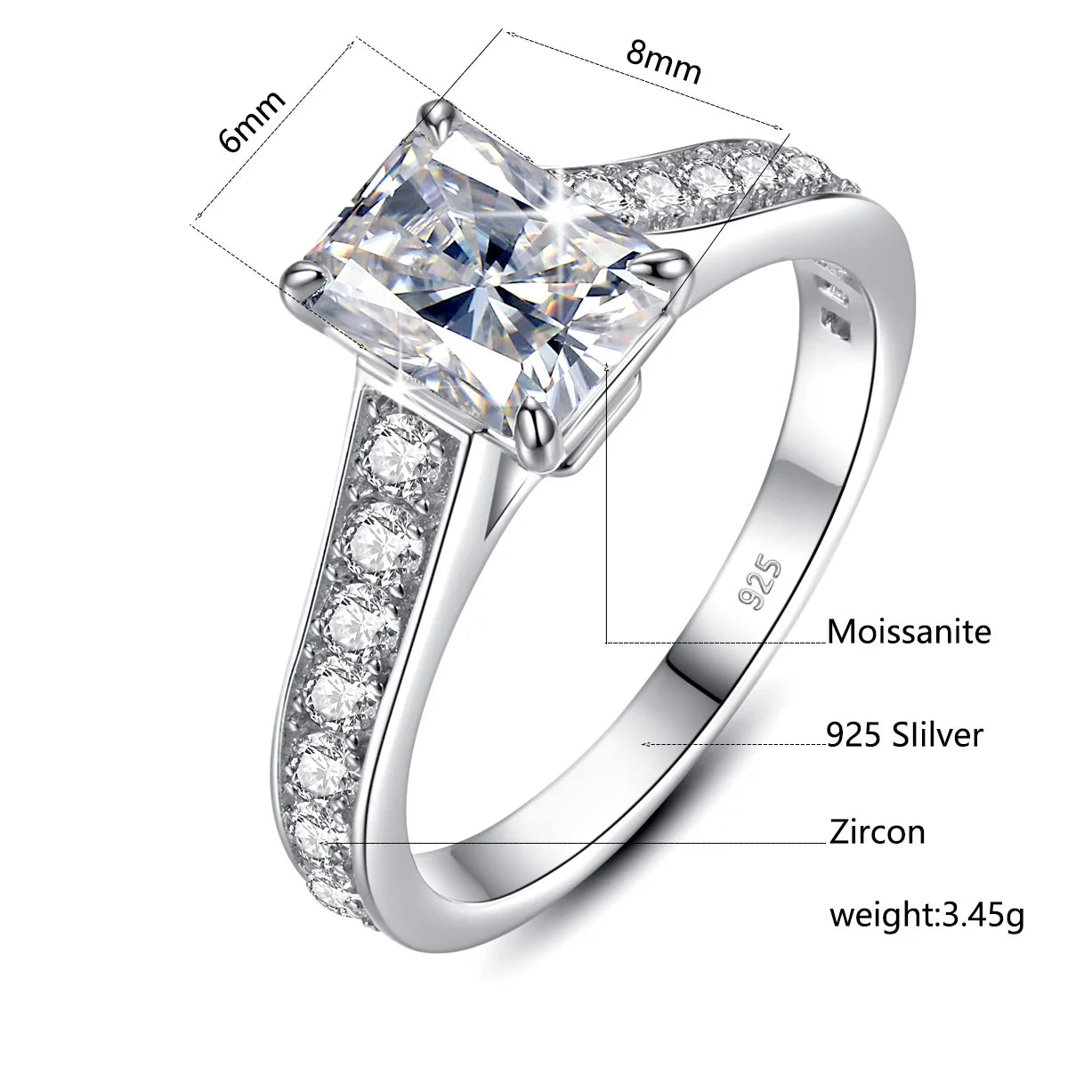 Emerald Gold | 2ct Emerald Cut Moissanite Ring | Yellow Gold over 925
