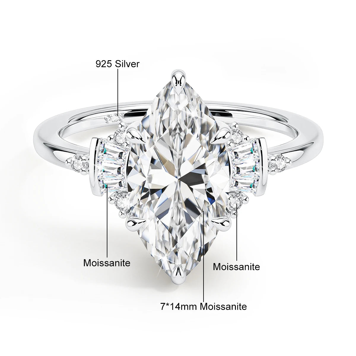 Marquise Royale | 3ct Marquise Moissanite Engagement Ring | 925 Silver