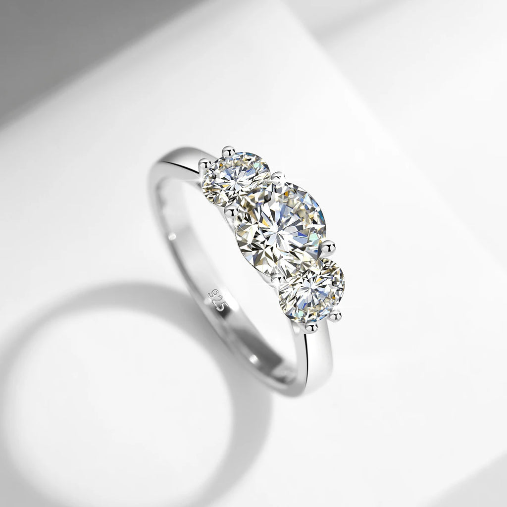 Cat Totem | 2ct Moissanite Three Stone Ring | Certified 925 Silver