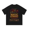 Black oversized streetwear tee with Mortal Kombat Prepare For Kombat dragon logo and roster graphic.