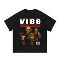 Black oversized streetwear tee with Vibe Magazine Earthrealm MK full roster cover graphic.
