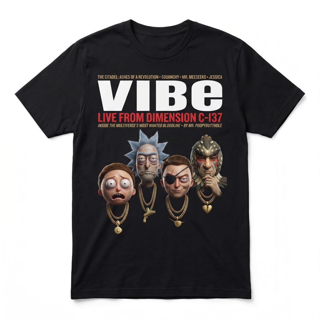 Rick and Morty VIBE Magazine Tee — front mockup