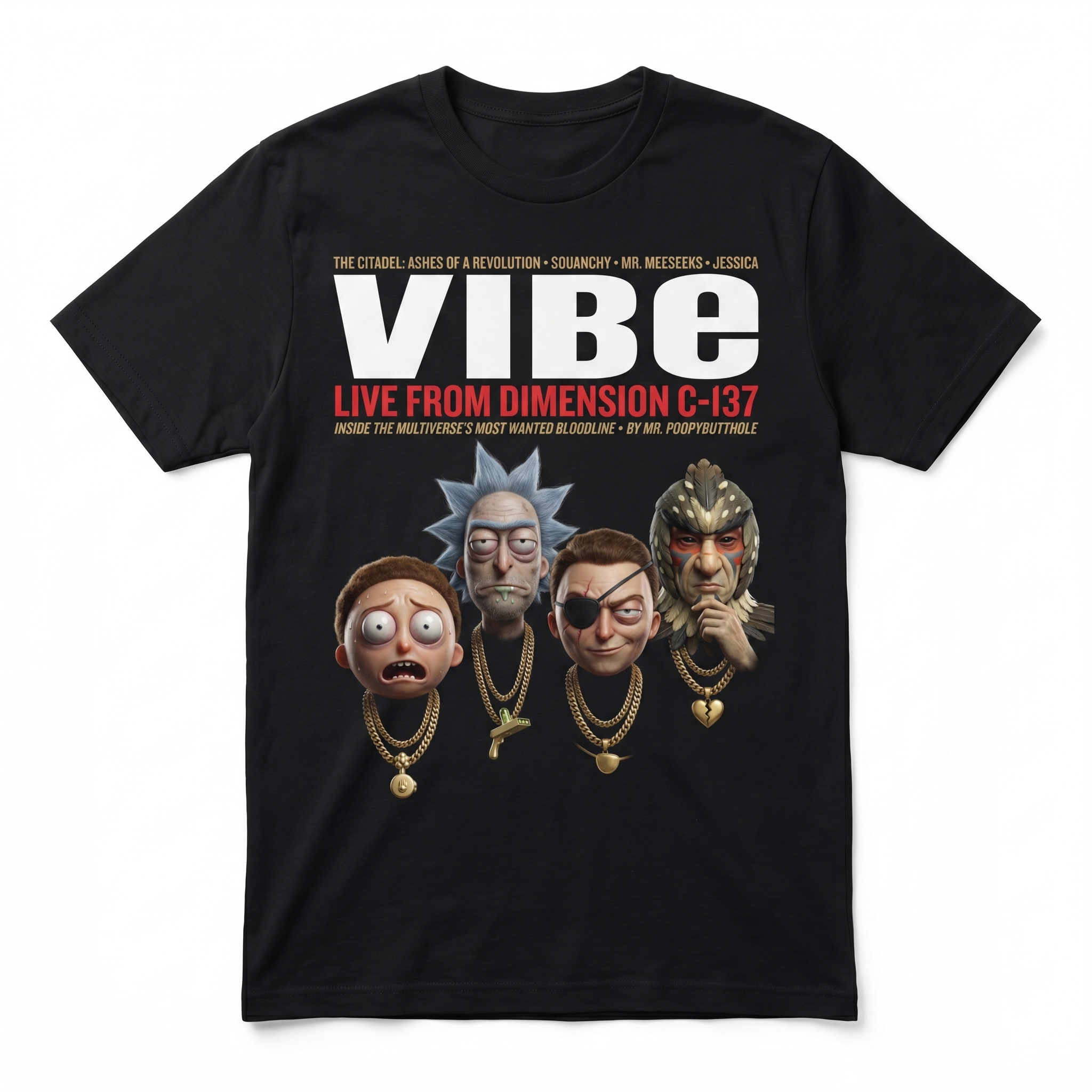 Rick and Morty VIBE Magazine Tee — front mockup