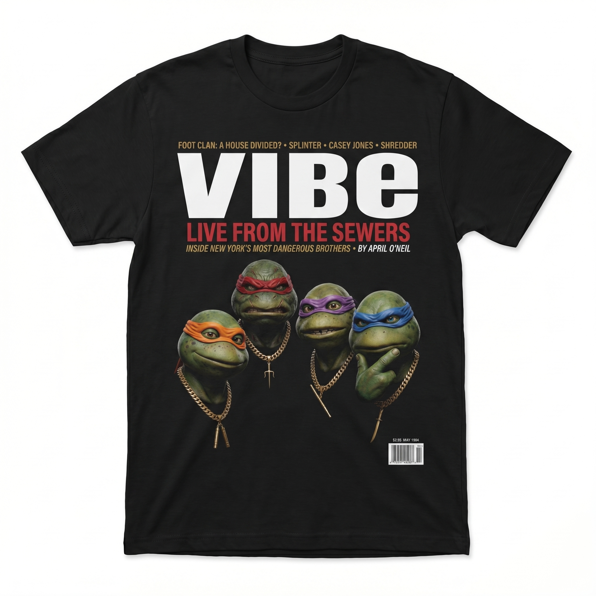 TMNT VIBE Magazine Tee — front mockup