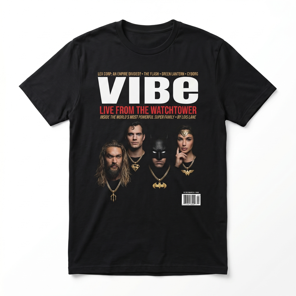 DC Superhero VIBE Magazine Tee — front mockup