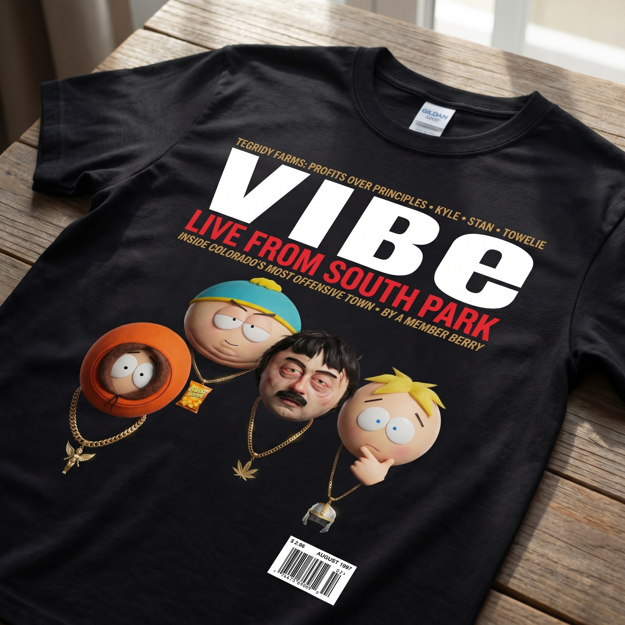 South Park VIBE Magazine Tee — flat mockup