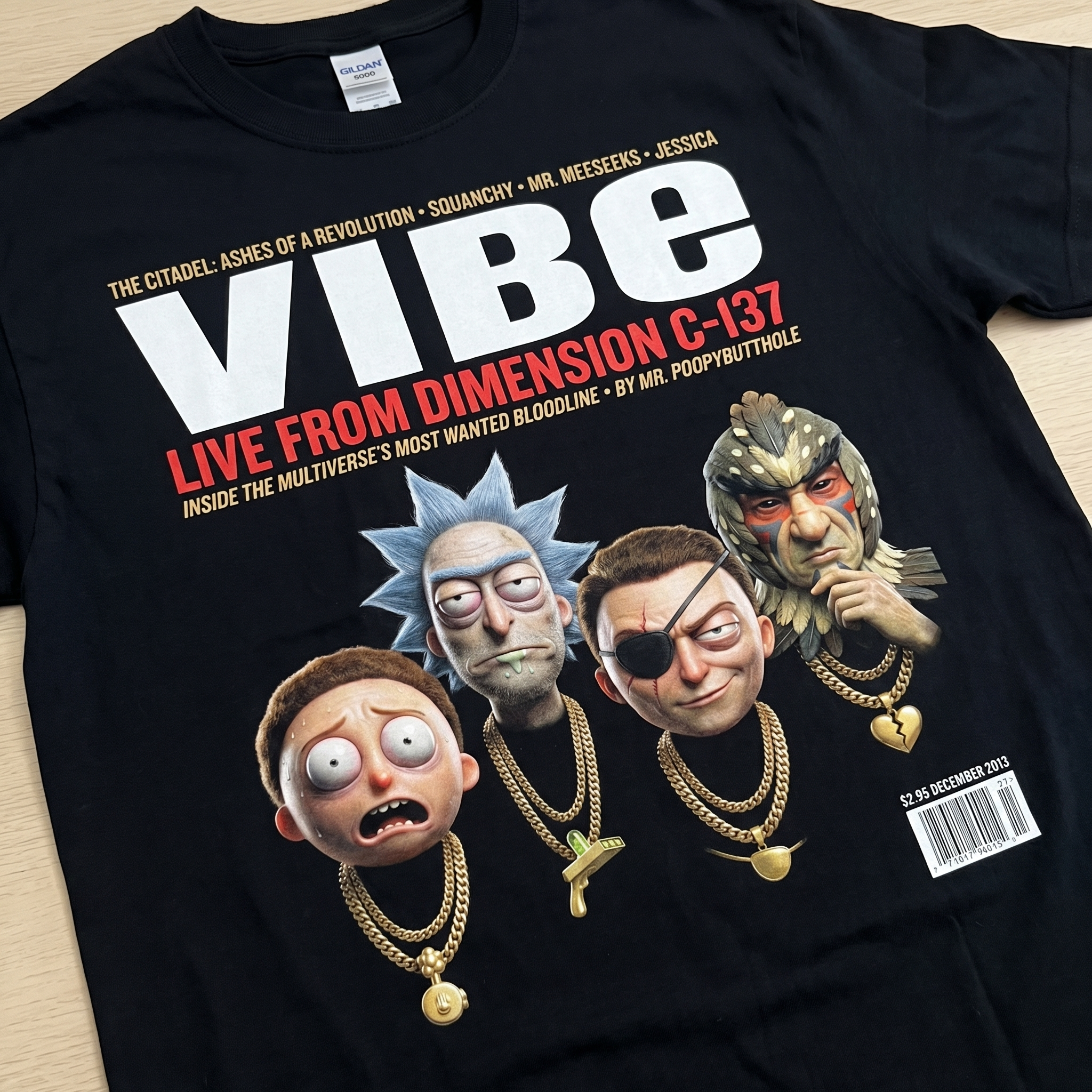 Rick and Morty VIBE Magazine Tee — flat mockup