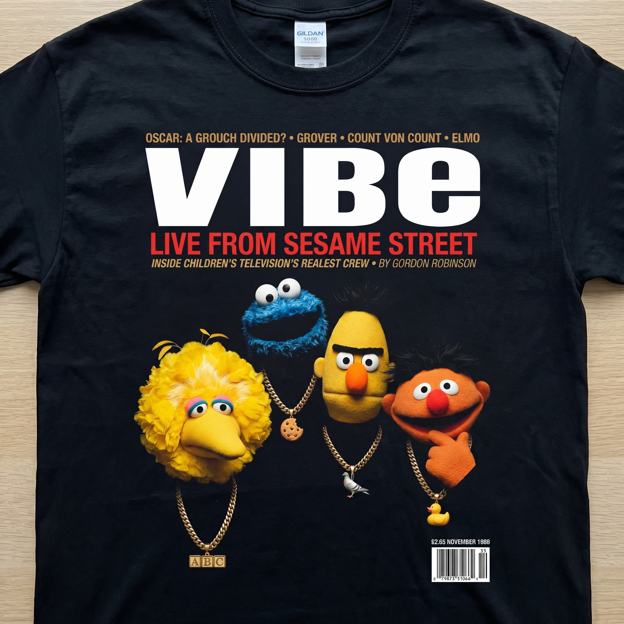 Sesame Street VIBE Magazine Tee — flat mockup