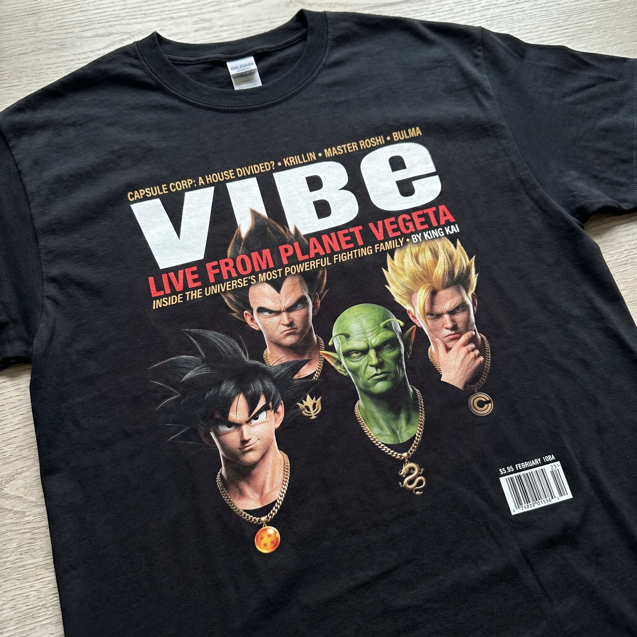 Dragon Ball Z VIBE Magazine Tee — flat mockup
