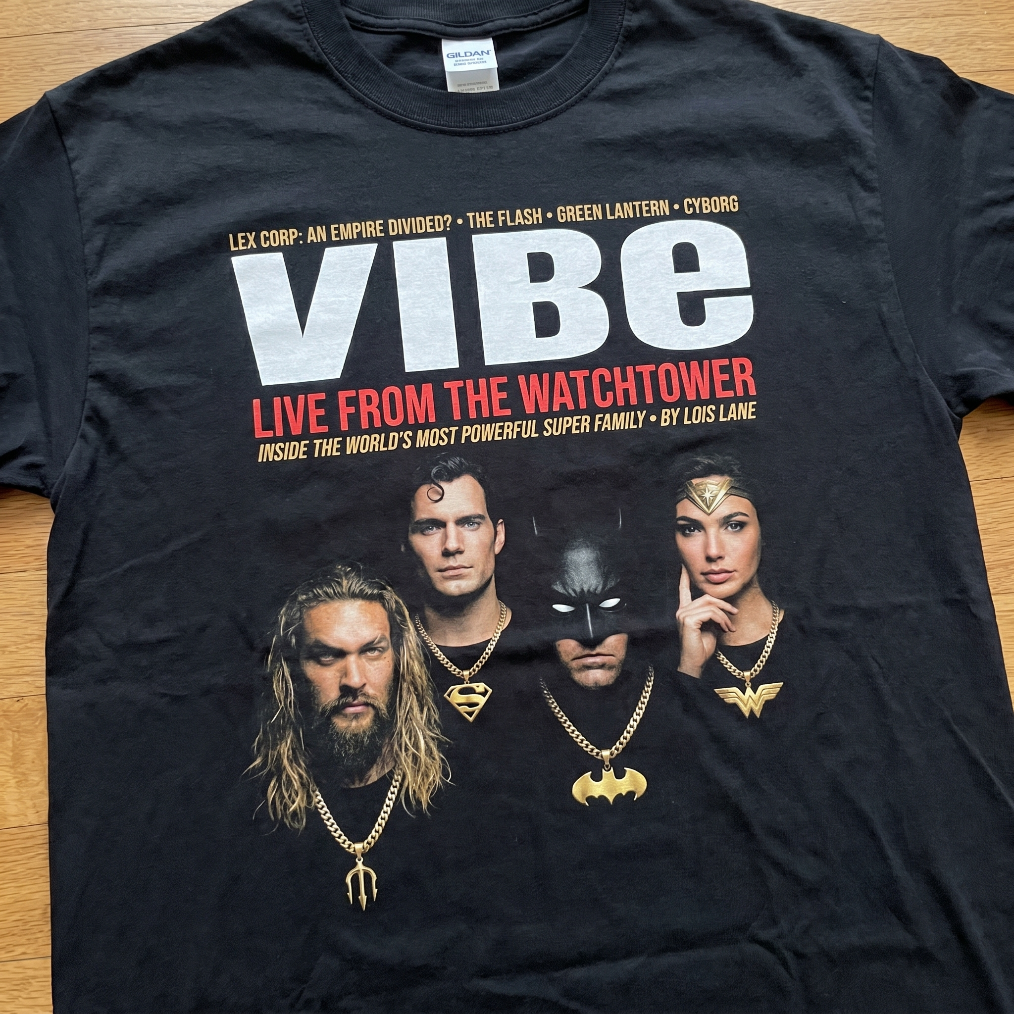 DC Superhero VIBE Magazine Tee — flat mockup