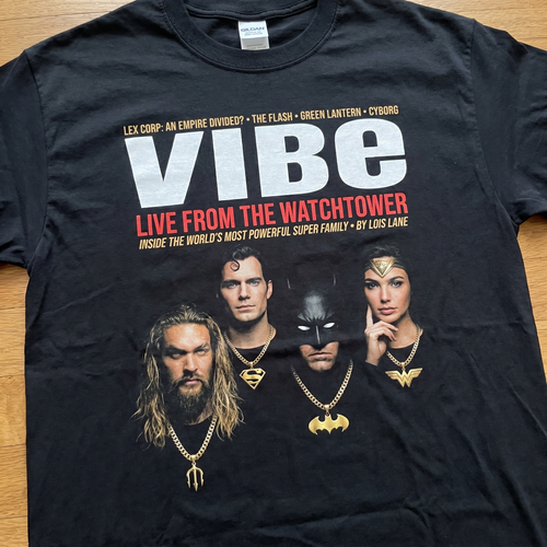 DC Superhero VIBE Magazine Tee — flat mockup