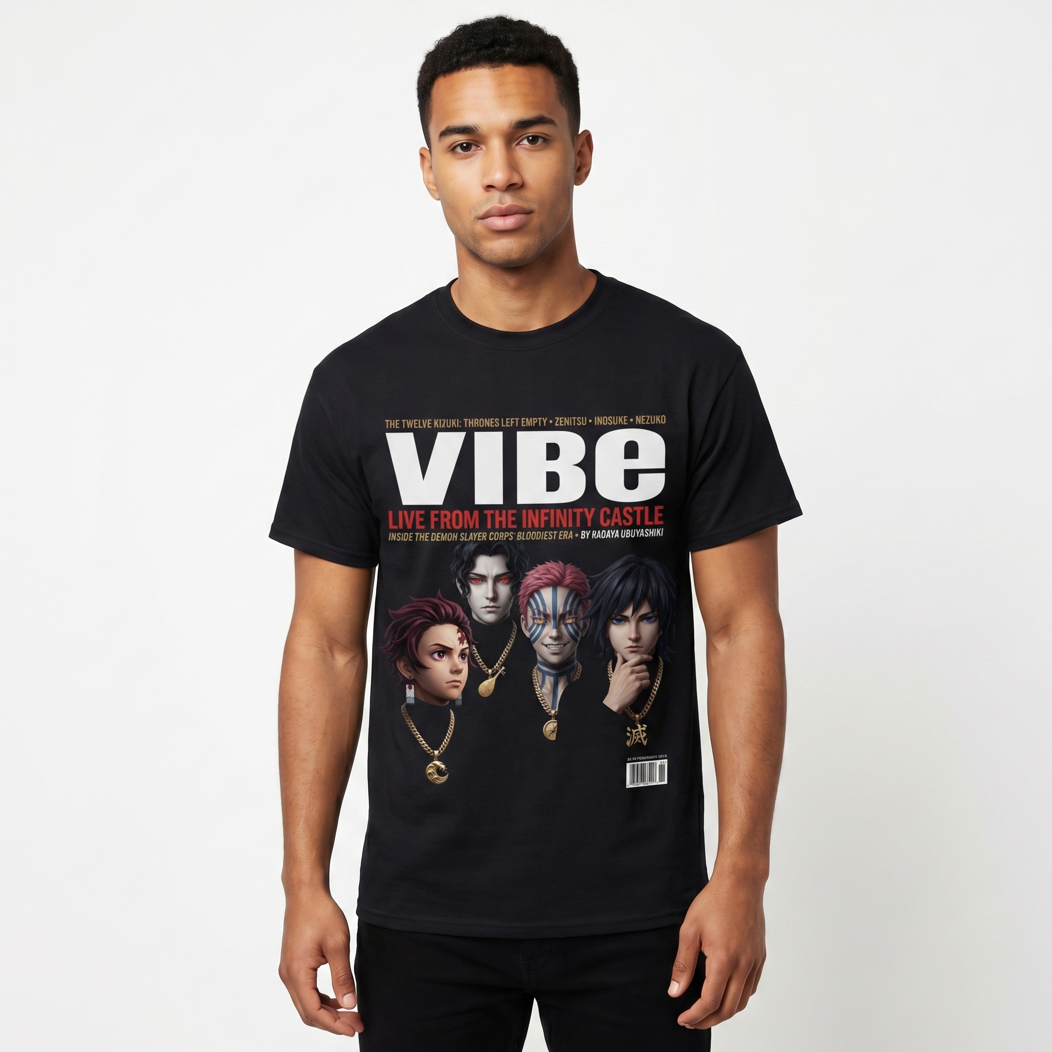 Demon Slayer VIBE Magazine Tee — model mockup