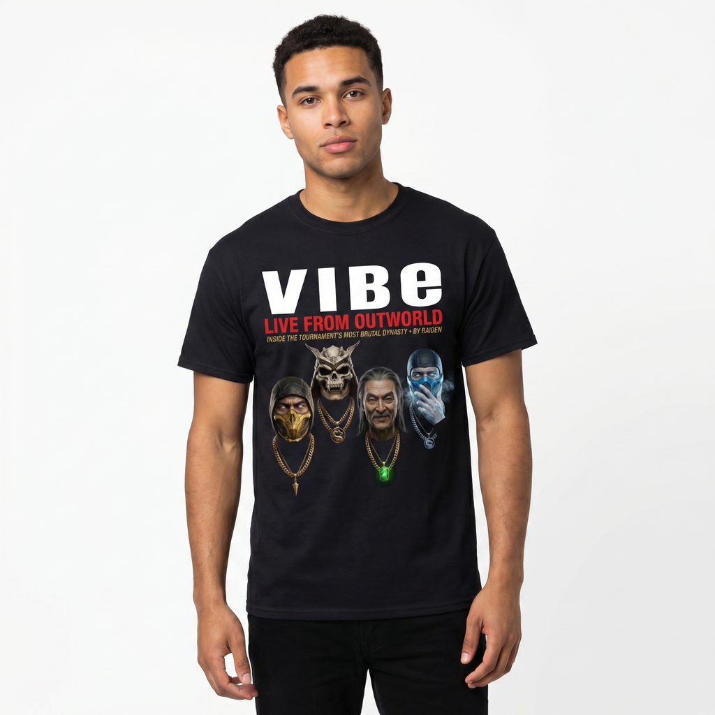 Mortal Kombat VIBE Magazine Tee — model mockup