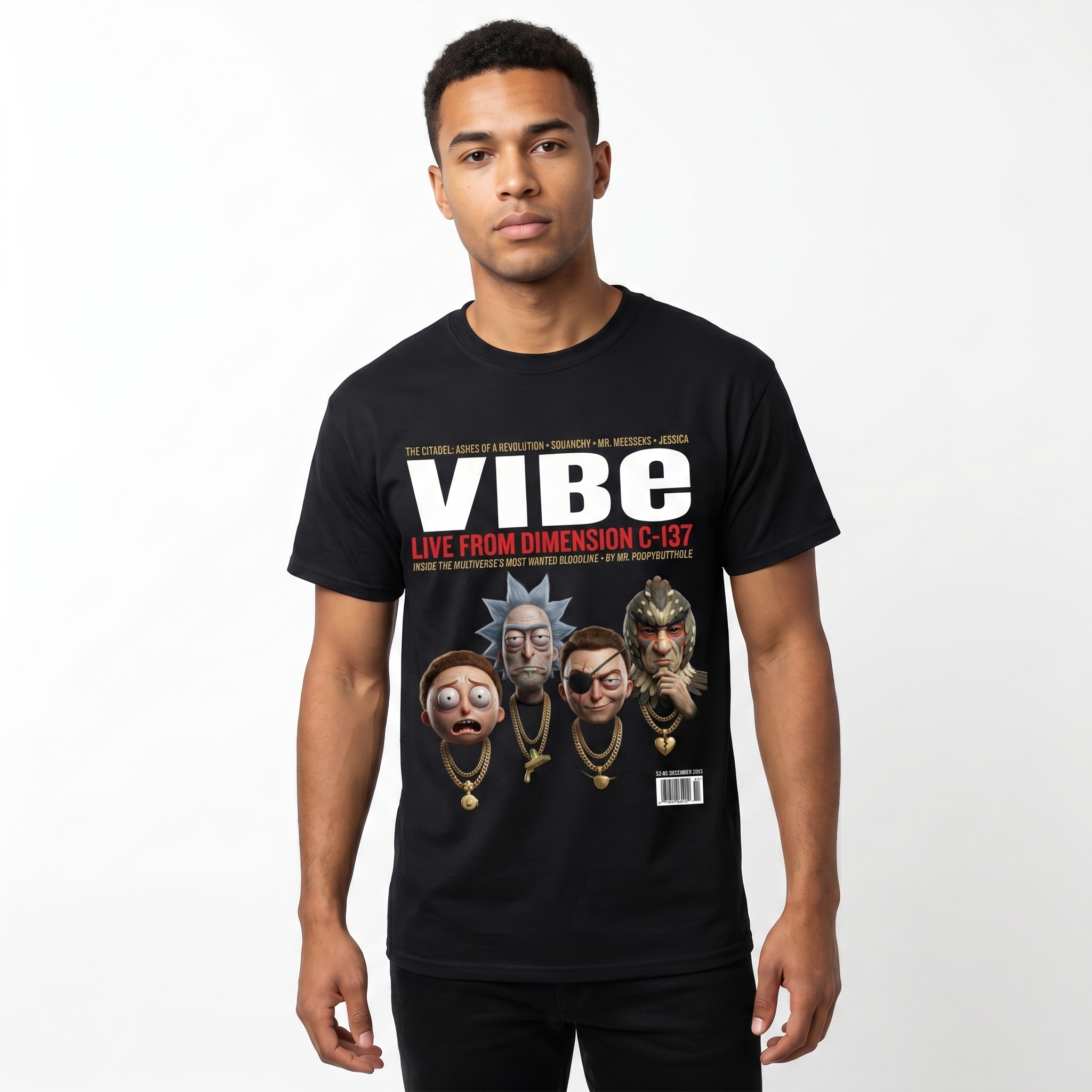 Rick and Morty VIBE Magazine Tee — model mockup
