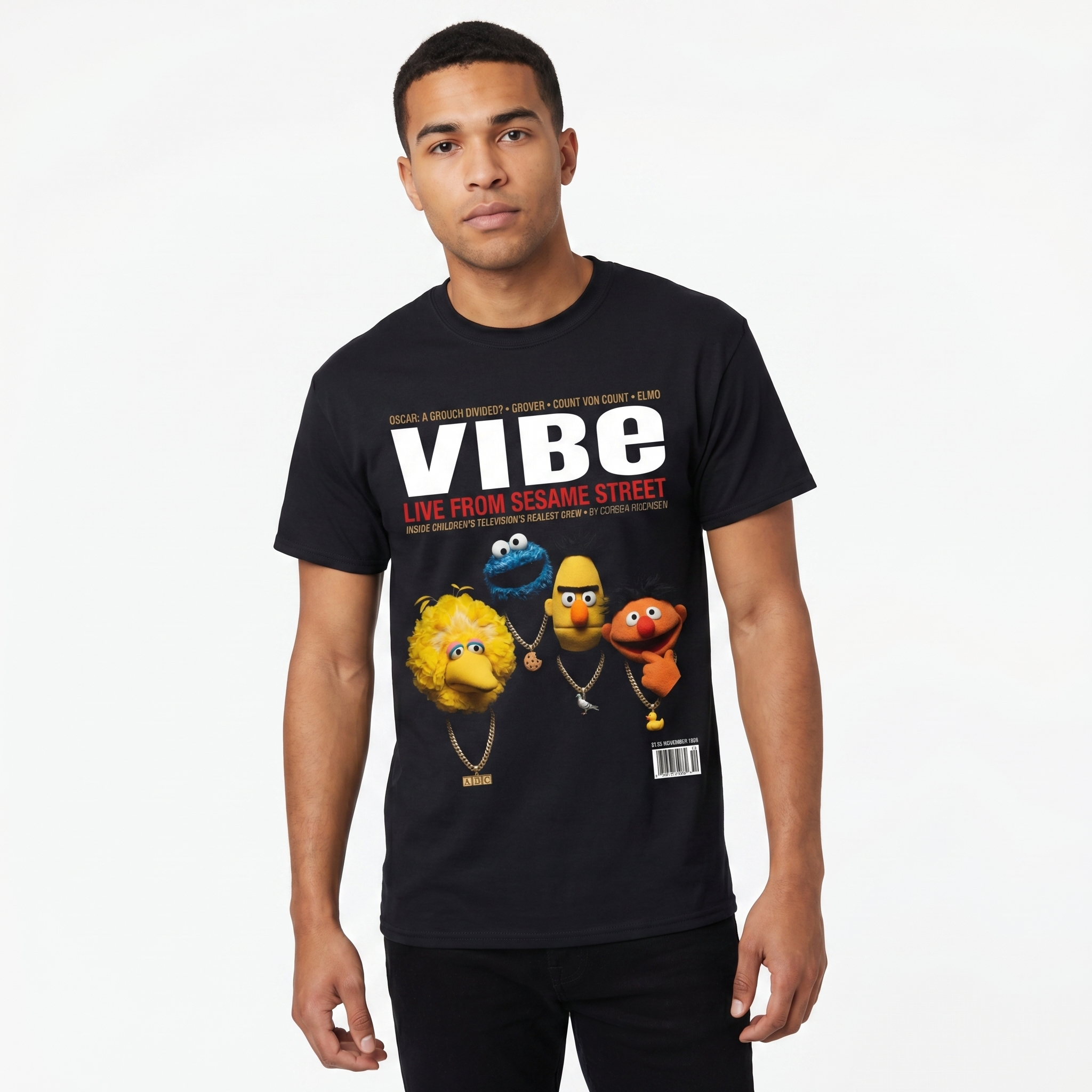 Sesame Street VIBE Magazine Tee — model mockup