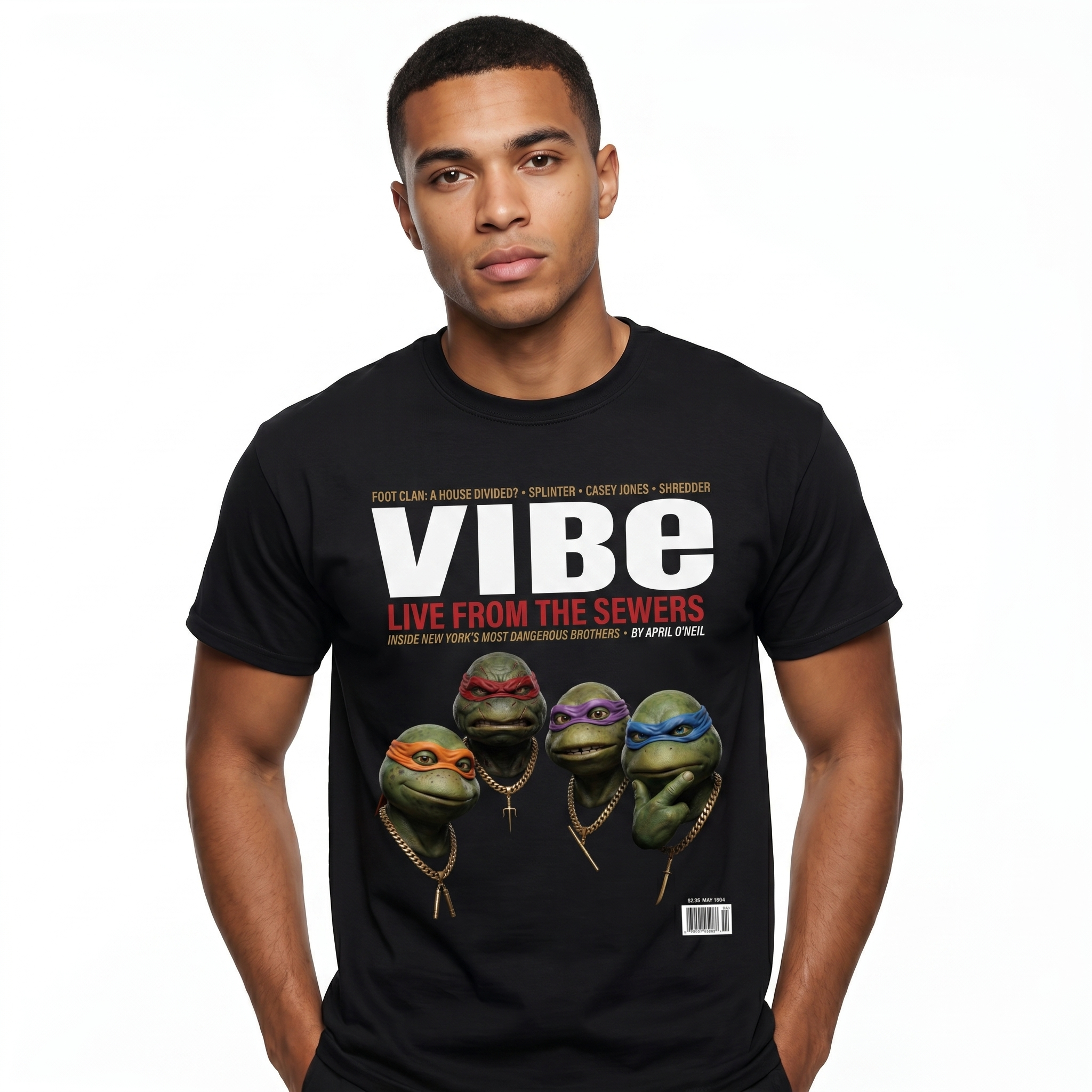 TMNT VIBE Magazine Tee — model mockup