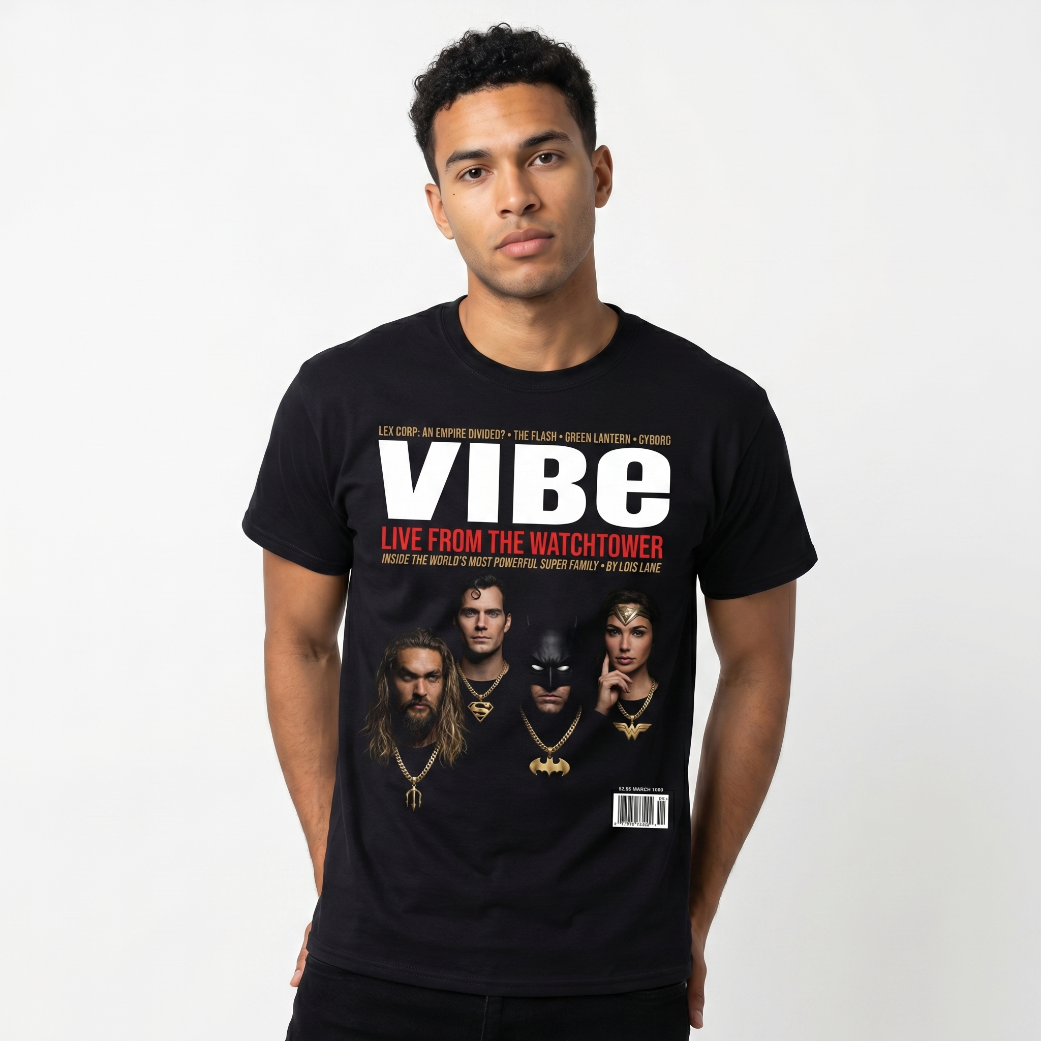 DC Superhero VIBE Magazine Tee — model mockup