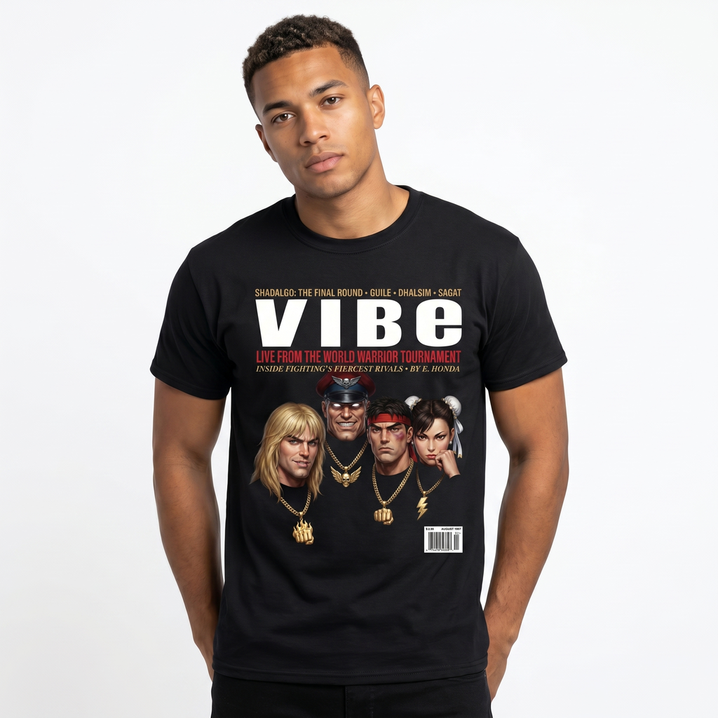 Street Fighter VIBE Magazine Tee — model mockup