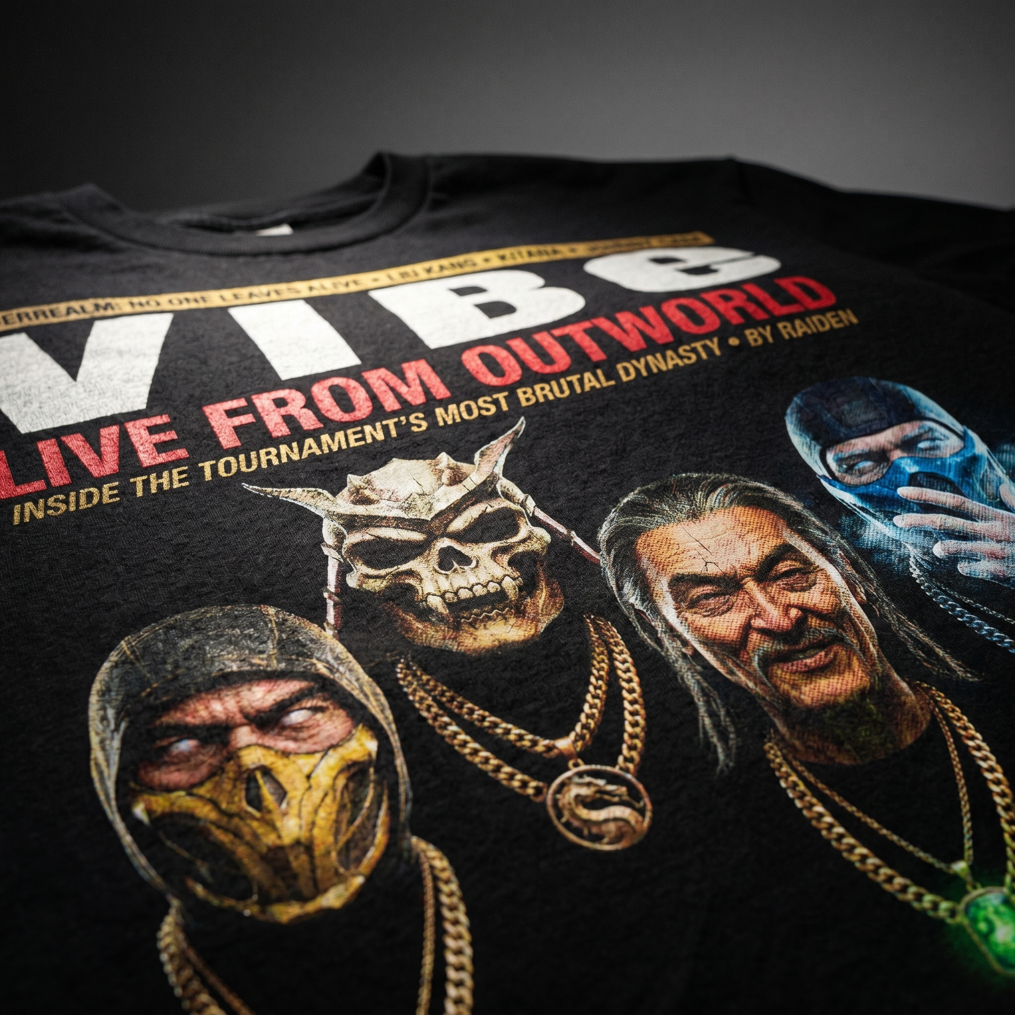 Mortal Kombat VIBE Magazine Tee — closeup mockup