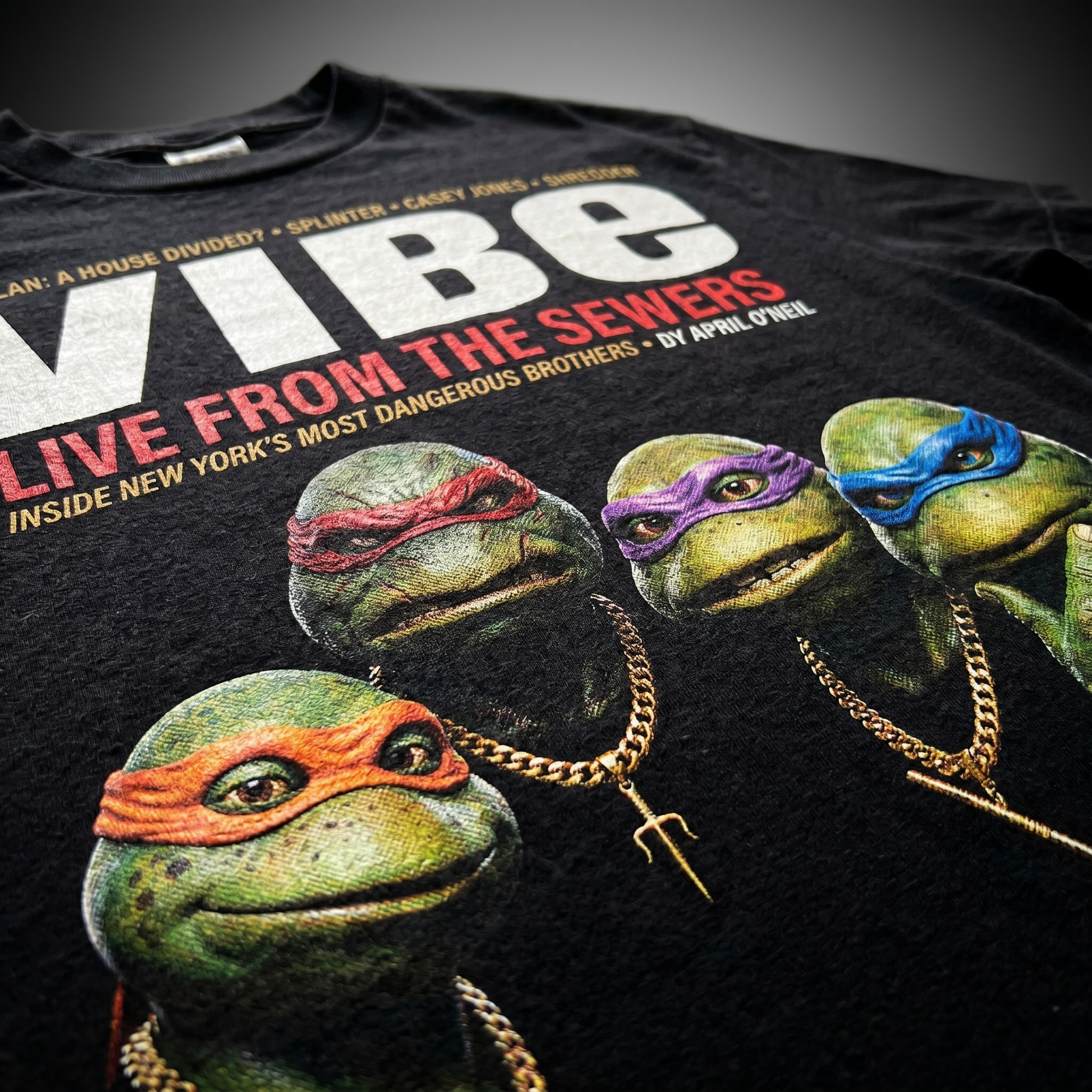 TMNT VIBE Magazine Tee — closeup mockup