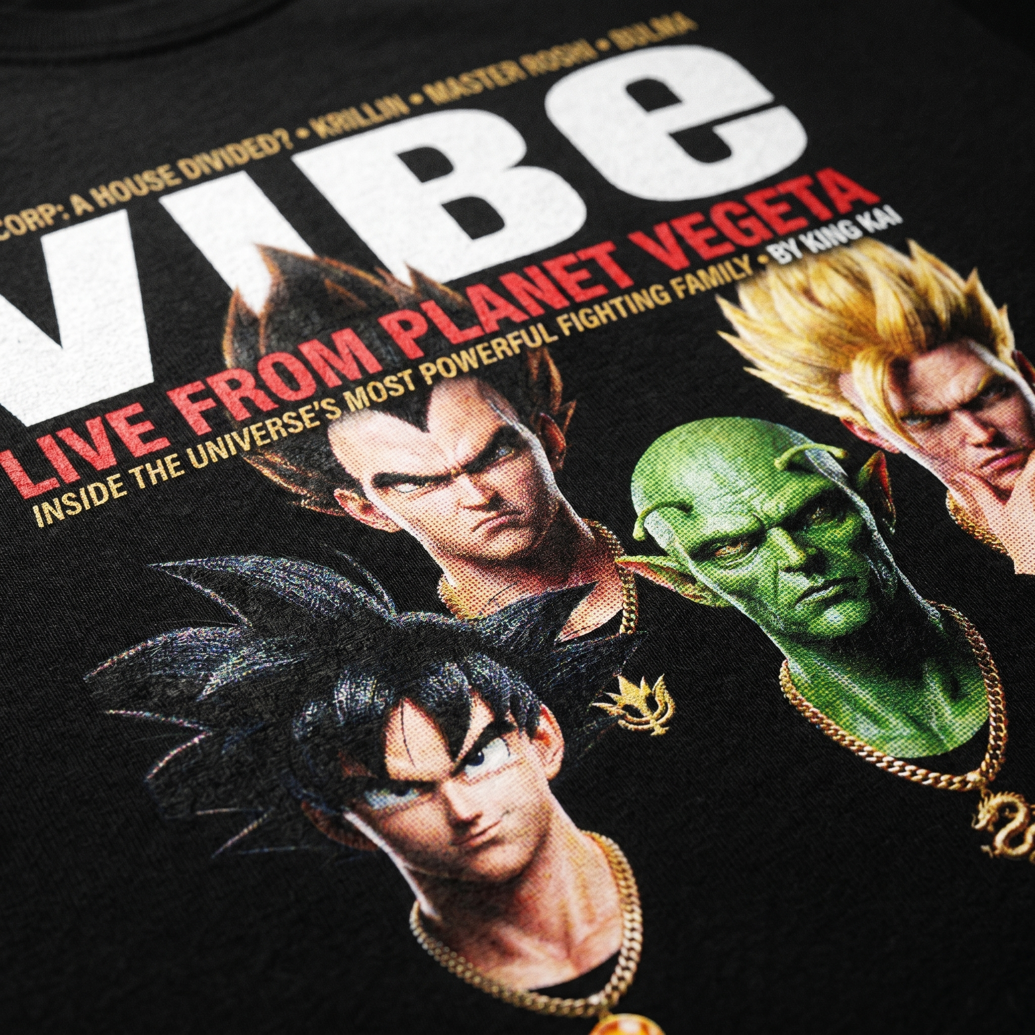 Dragon Ball Z VIBE Magazine Tee — closeup mockup